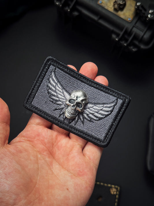 Steel Flame Dark Silver XL Angel Embroidery Patch