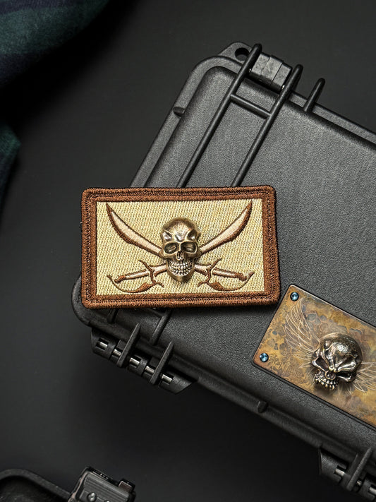 Steel Flame Dark Bronze XL Skull & Crossed Knife Embroidery Patch