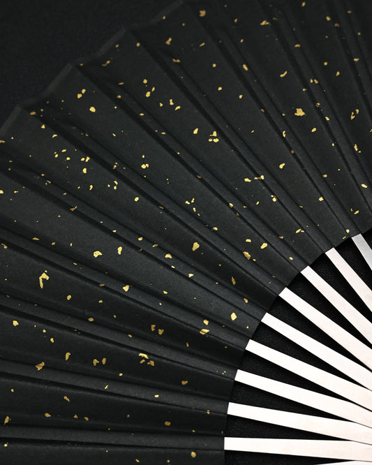 Custom Hammered TC4 Titanium Folding Fan – 9-Inch / 18-Rib with Black Gold-Flecked Xuan Paper