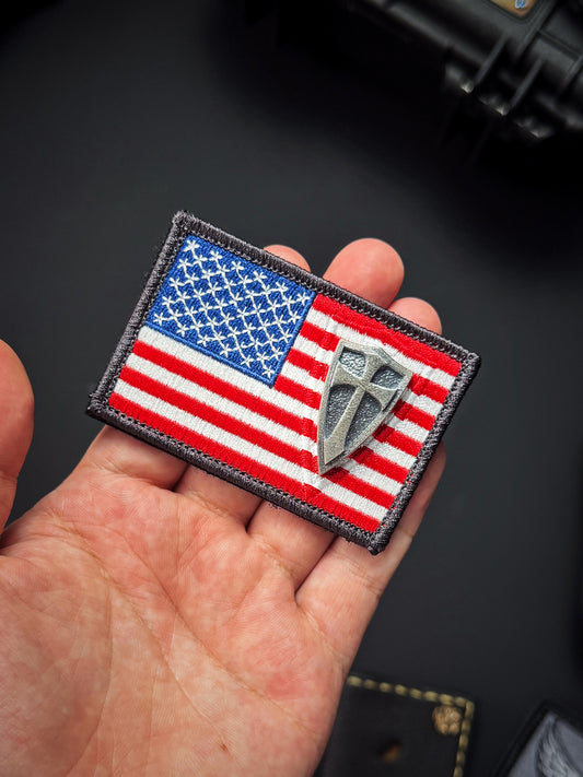 Steel Flame Silver XL Shield & Stars and Stripes Embroidery Patch