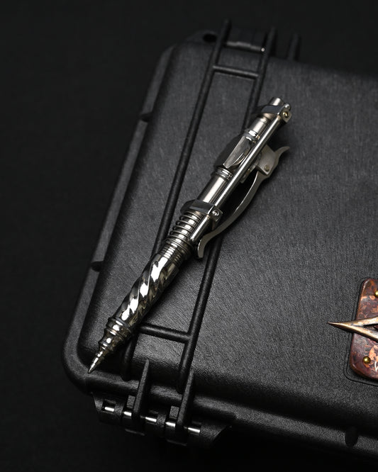 Hidetoshi Nakayama Custom Sliding Mechanical Steampunk Ballpoint Pen – Stainless Steel / Made in Japan