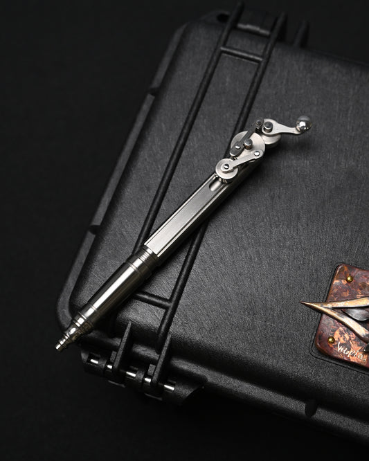 Hidetoshi Nakayama Custom Wheel-Linkage Mechanical Steampunk Ballpoint Pen – Stainless Steel / Made in Japan