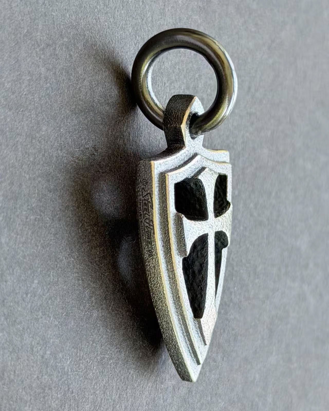 STEEL FLAME Double-Sided Crusader Shield Sterling Silver EDC Pendant – Made in USA