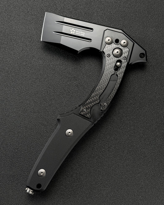 Tomoyuki Nemoto D2 Black Folding Axe – Carbon Fiber & G10 Handle, Axis Lock