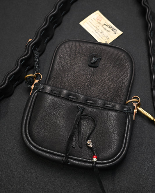 Rare ONE-OFF Wtopia Handmade Black Deerskin Vintage Crossbody Bag – Mixed Metal Hardware