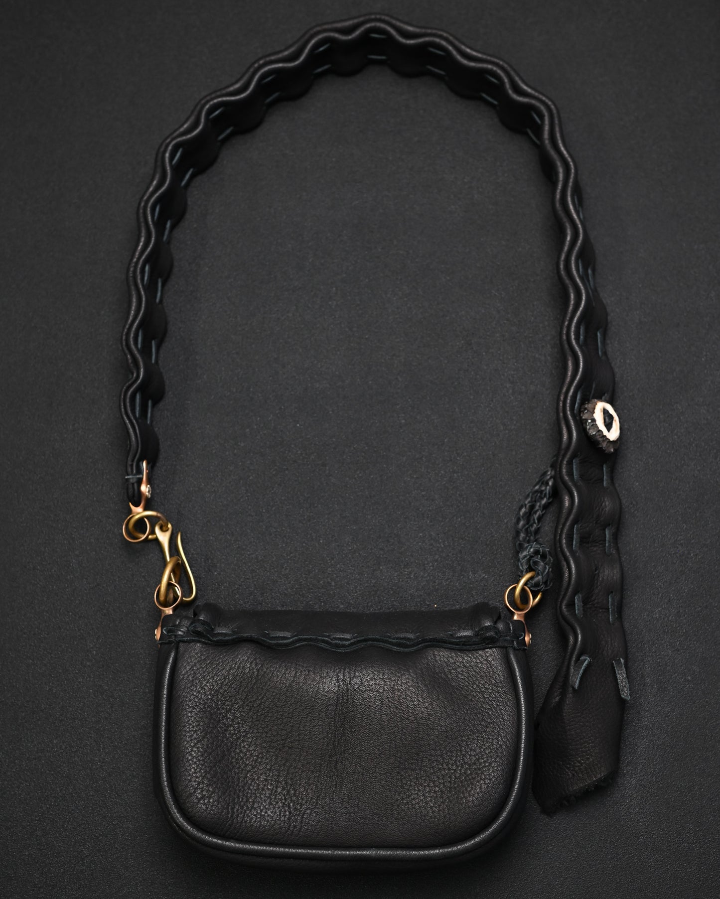 Rare ONE-OFF Wtopia Handmade Black Deerskin Vintage Crossbody Bag – Mixed Metal Hardware