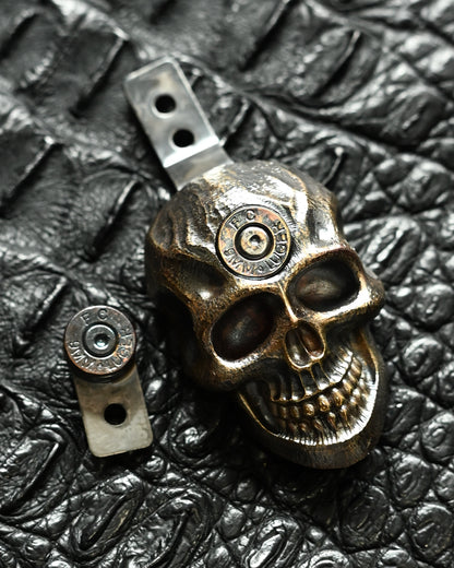 Steel Flame × Microtech Collaboration Skull Pocket Clip – Stitch Exclusive / Bronze / XXXXL / FC 9mm Luger Inlay / Limited Edition