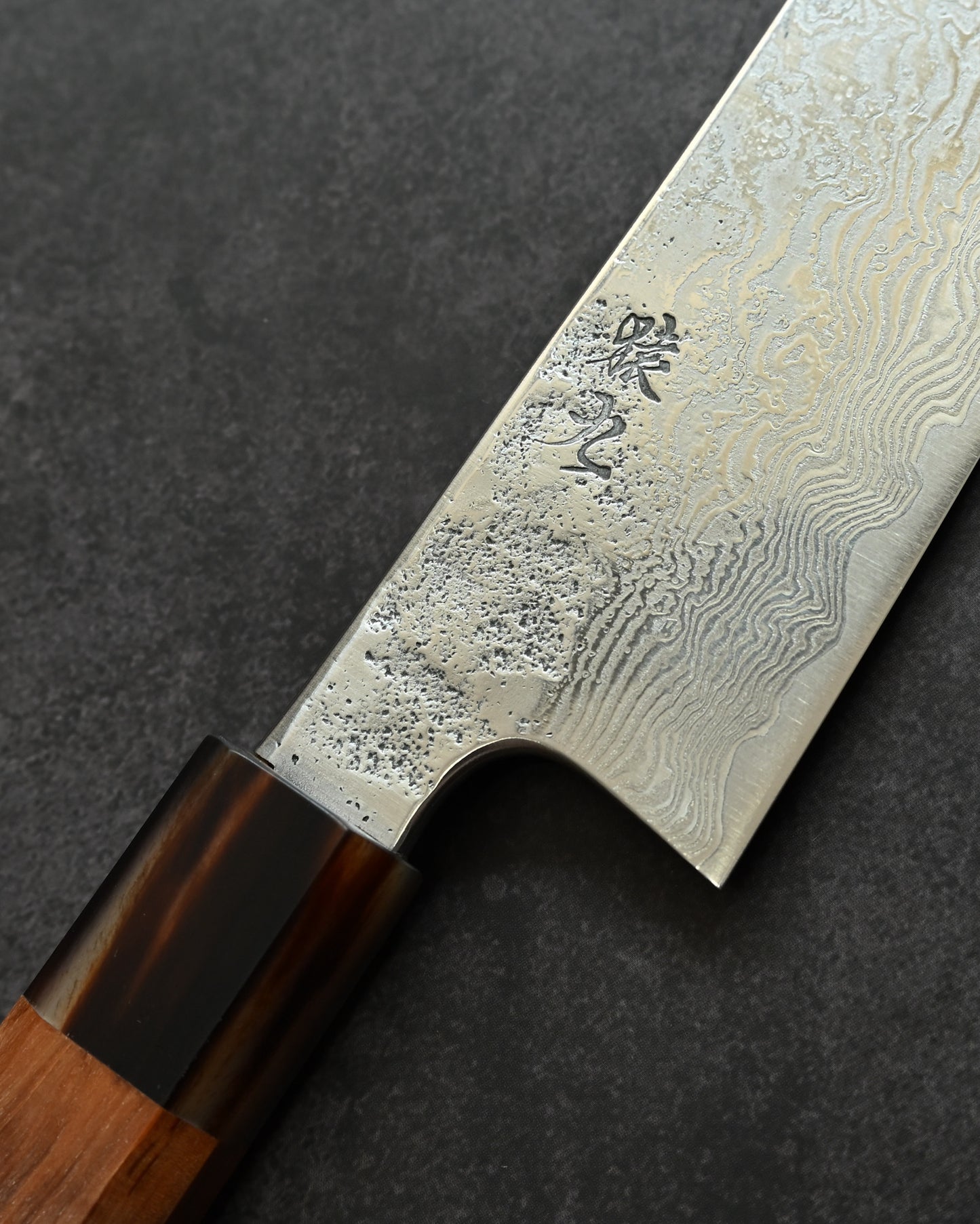 Saruku Homura-Un Knife 165mm Japanese Kitchen Knife SPG2 Damascus  Burl Wood Handle  Buffalo Horn Ferrule
