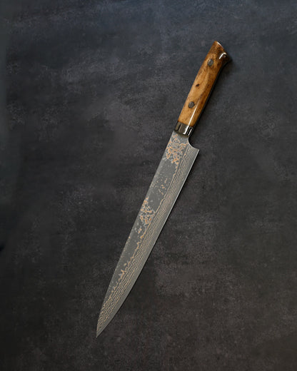 Takeshi Saji Chef KnifeVG10 Damascus  Sujihiki270mm – Brown Bone Handle