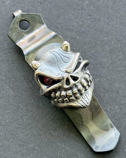 New Arrival Steel Flame × Starlingear × Strider Knives XL Silver Devil Red Eye Slickster Pocket Clip Made in USA