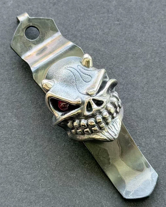 新入荷 Steel Flame × Starlingear × Strider Knives XL Silver Devil Red Eye Slickster ポケットクリップ アメリカ製