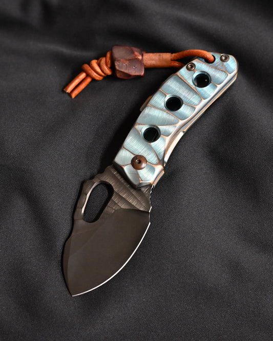 Homer Knife T-Rex | Limited Serial #417 | Hand-Ground Geometric Titanium Folding Knife - S35VN Blade