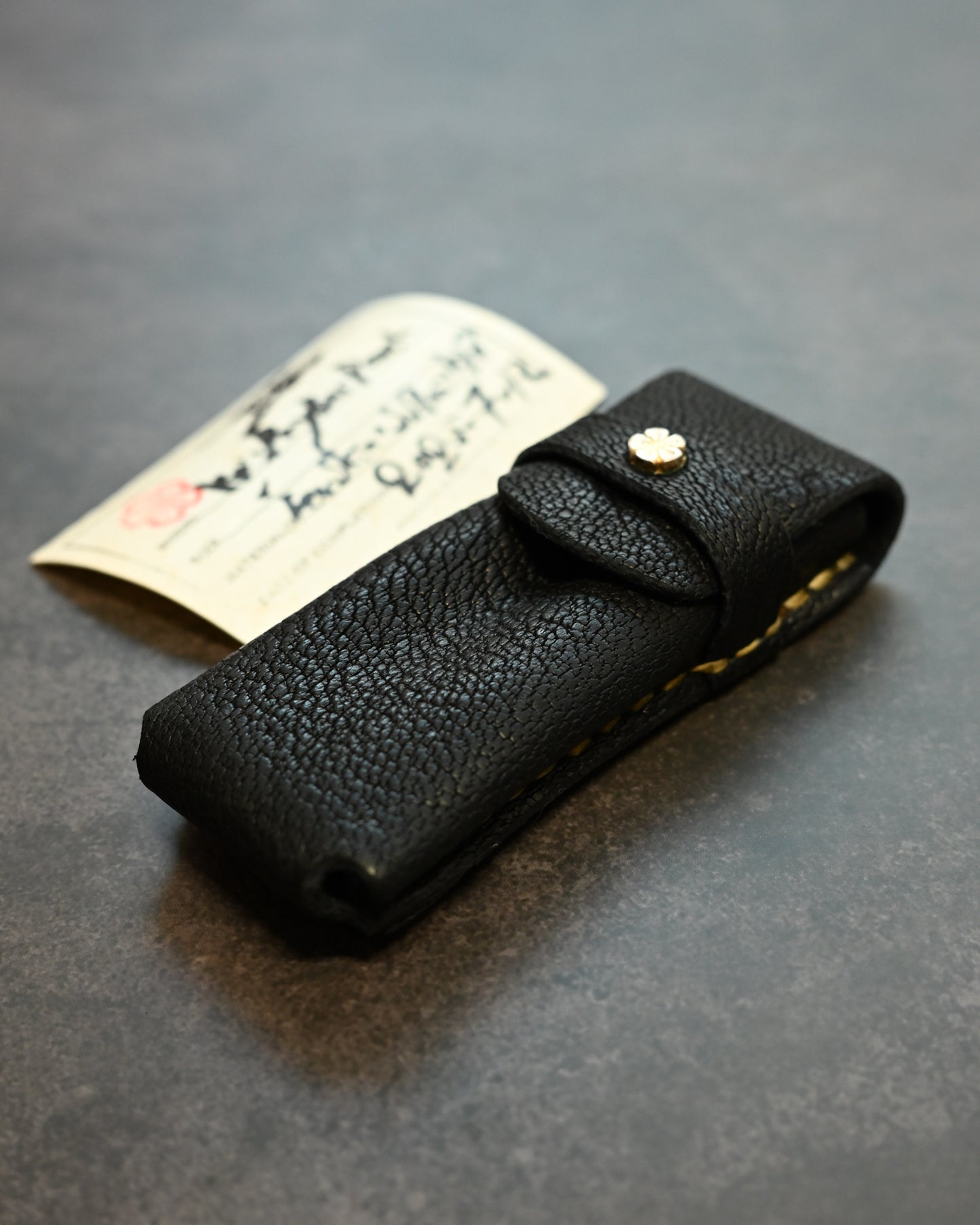Wtopia Handmade Knife/Tool/Flashlight Pouch｜Japanese Bear Leather with 925 Silver Ginkgo Inlay｜Hand-Signed Birth Card｜One of a Kind