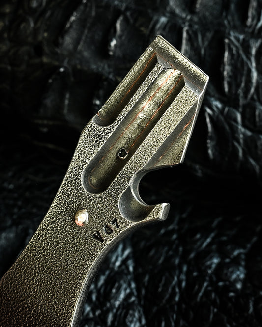 Made in Japan Wtopia One-Off VG7 Laminated Steel EDC Pry Bar / Bottle Opener with Silver Apricot Blossom Inlay and “OH BABY” Stamp