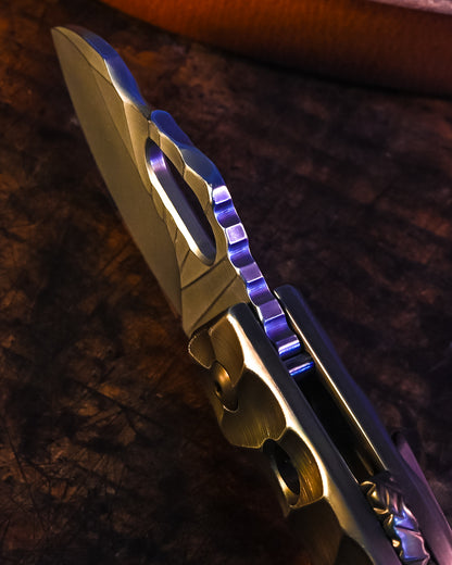 Homer Knife - T-Rex #392 Folding Knife | A Perfect Fusion of Anodized Titanium and Copper Bead