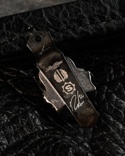 Rare Steel Flame × Starlingear × Strider Knives XXXL Silver Devil Slickster Ruby Eye Pocket Clip – Signed Edition