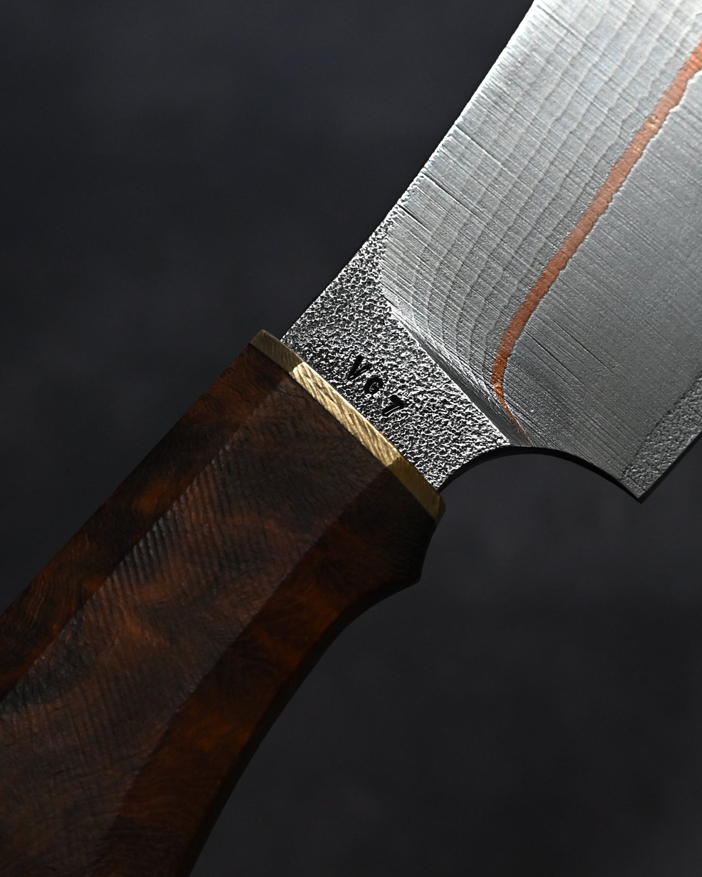 Sunizumi Knives “Little Brown” Full Custom Outdoor Bunka Knife VG7 Damascus + Copper (#4)