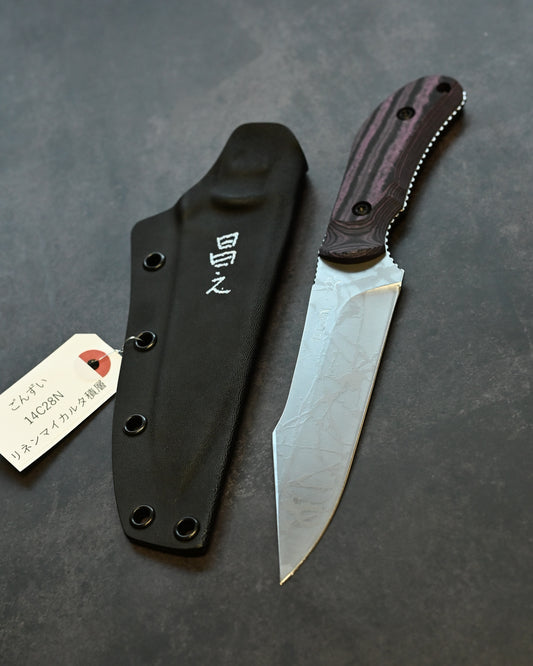 Limited Edition｜Kiku Matsuda × Masayuki Matsuda “Gonzui”｜14C28N Outdoor Fixed Blade｜Layered Linen Micarta Handle｜Handmade in Japan