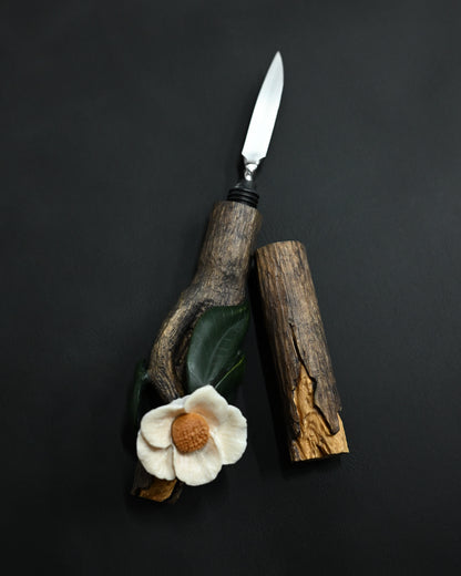Hidetoshi Nakayama “Flower Knife” — Handmade Art Knife with Boxwood Handle & Antler Blossom