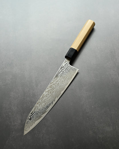 Kanetaka VG10 Damascus Gyuto Knife 210mm | Mirror-Finish Handcrafted Japanese Chef’s Knife with Octagonal Wood Handle