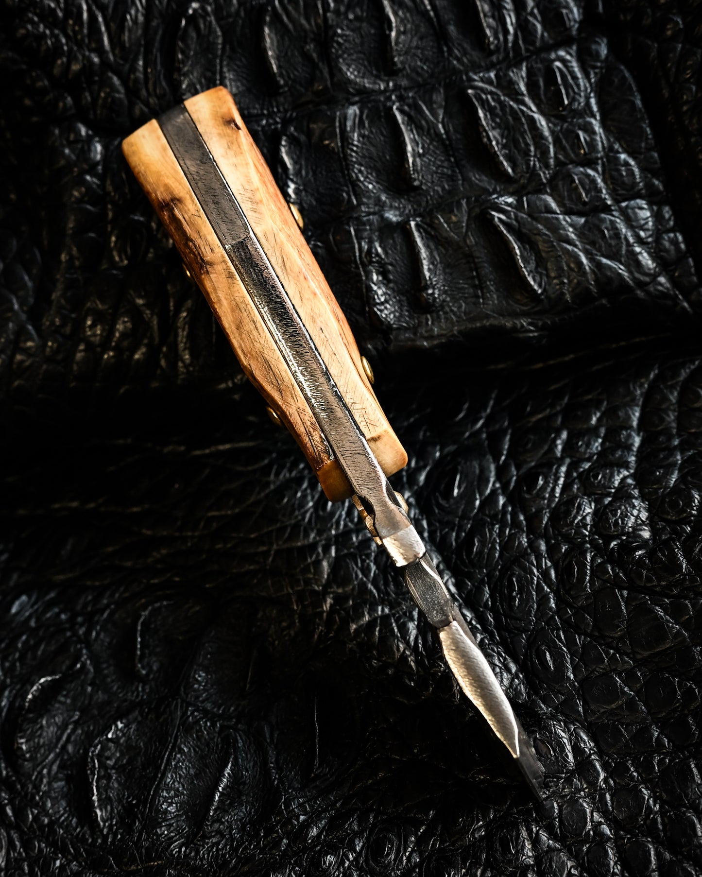 Made in Japan Wtopia One-Off VG7 Laminated Steel EDC Pry Bar / Bottle Opener with Mammoth Ivory Handle and Silver Apricot Blossom Inlay