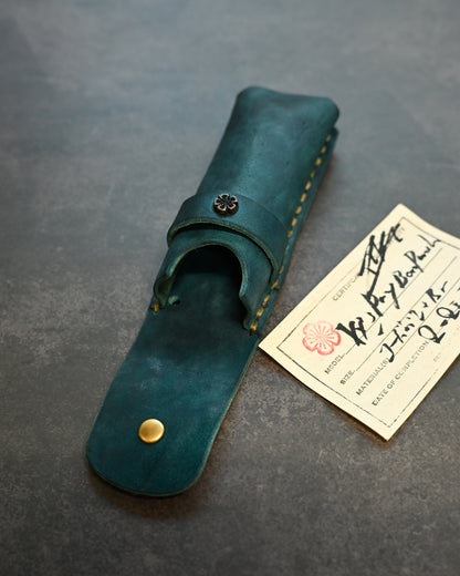 Wtopia Handmade Knife/Tool/Flashlight Pouch – Japanese Shell Cordovan with Bronze Cherry Blossom Inlay