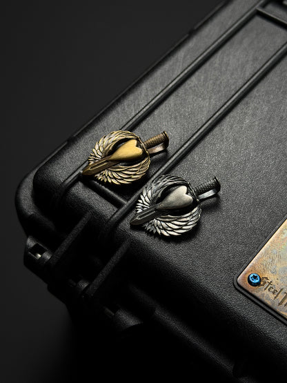 Steel Flame Guardian Wing “Angel Heart” Pendant Set (Pair) — Sterling Silver × Bronze | Extremely Rare Paired Design Symbolizing Connection & Protection
