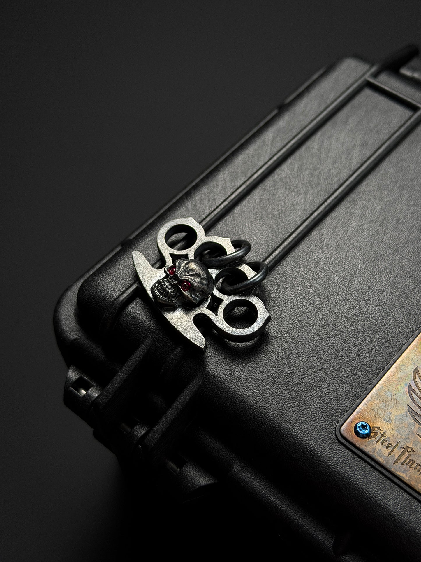 Steel Flame Vintage Brass Knuckle Skull Pendant