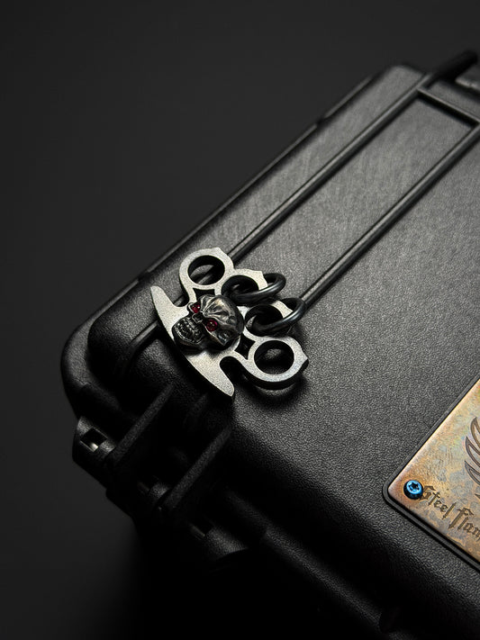 Steel Flame Vintage Brass Knuckle Skull Pendant