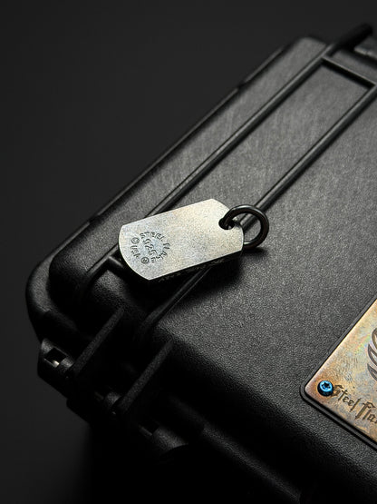 Steel Flame Sakura Pattern Dark Skull TAG Pendant — One Signature Edition | 925 Sterling Silver Base × Dark Skull × Blue Faceted Gem Eyes | Collector-Grade EDC Art