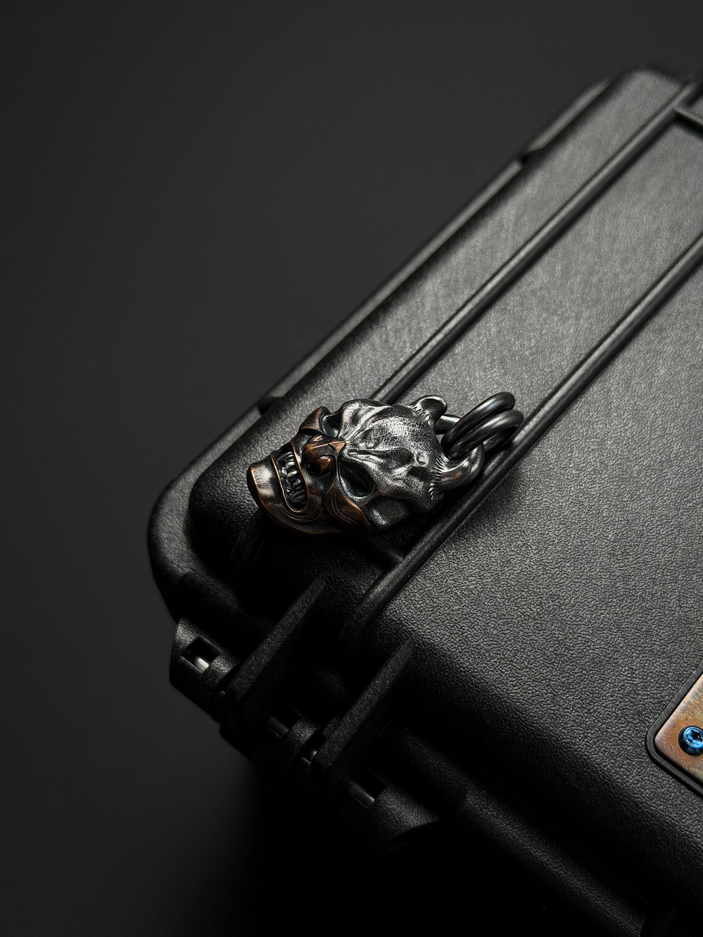 Steel Flame Hannya Mask Skull Pendant — 925 Sterling Silver Body × Copper Mask | Cold Silver &amp; Red Copper Contrast | Dark EDC Totem