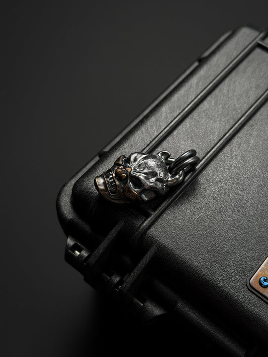 Steel Flame Hannya Mask Skull Pendant — 925 Sterling Silver Body × Copper Mask | Cold Silver &amp; Red Copper Contrast | Dark EDC Totem