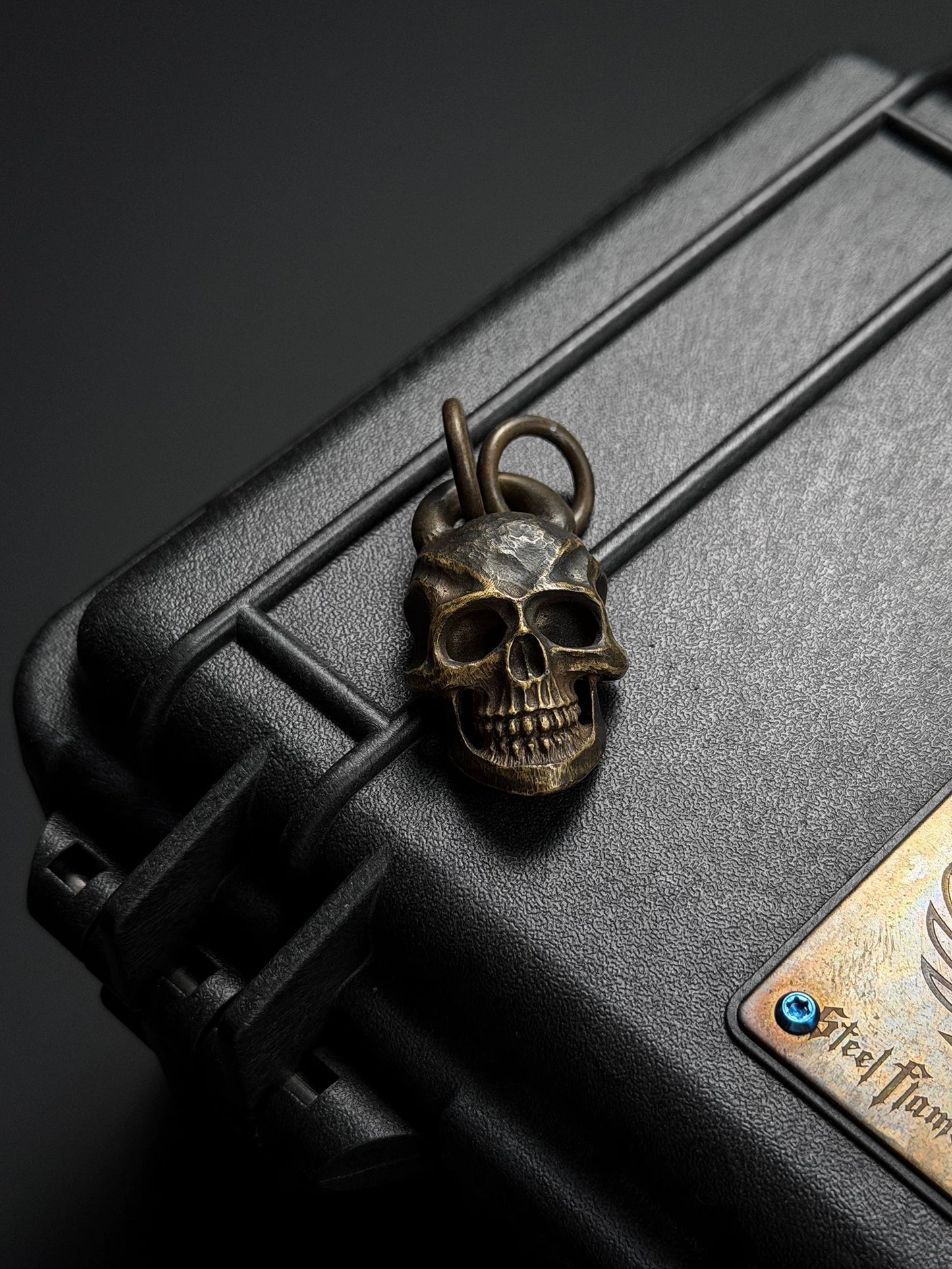 Steel Flame Old Model Dark Vampire Skull Pendant — Bronze Body  Vintage Patina Finish  EDC Dark Aesthetic Collectible