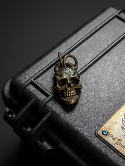 Steel Flame Old Model Dark Vampire Skull Pendant — Bronze Body  Vintage Patina Finish  EDC Dark Aesthetic Collectible