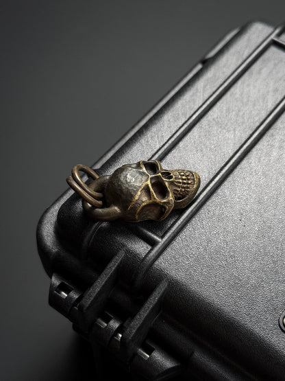 Steel Flame Old Model Dark Vampire Skull Pendant — Bronze Body  Vintage Patina Finish  EDC Dark Aesthetic Collectible