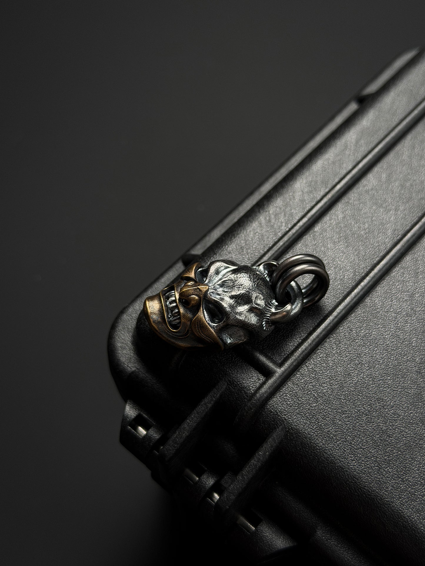 Steel Flame Hannya Mask Skull Pendant — 925 Sterling Silver Body × Bronze Mask | Dual-Material Dark Totem | EDC Art Piece