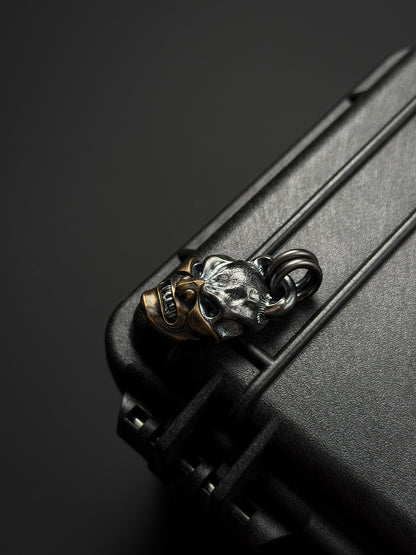 Steel Flame Hannya Mask Skull Pendant — 925 Sterling Silver Body × Bronze Mask | Dual-Material Dark Totem | EDC Art Piece