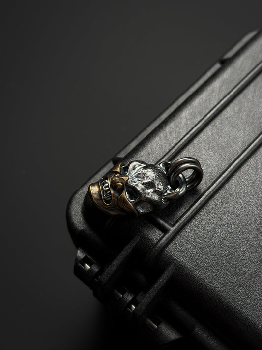 Steel Flame Hannya Mask Skull Pendant — 925 Sterling Silver Body × Bronze Mask | Dual-Material Dark Totem | EDC Art Piece
