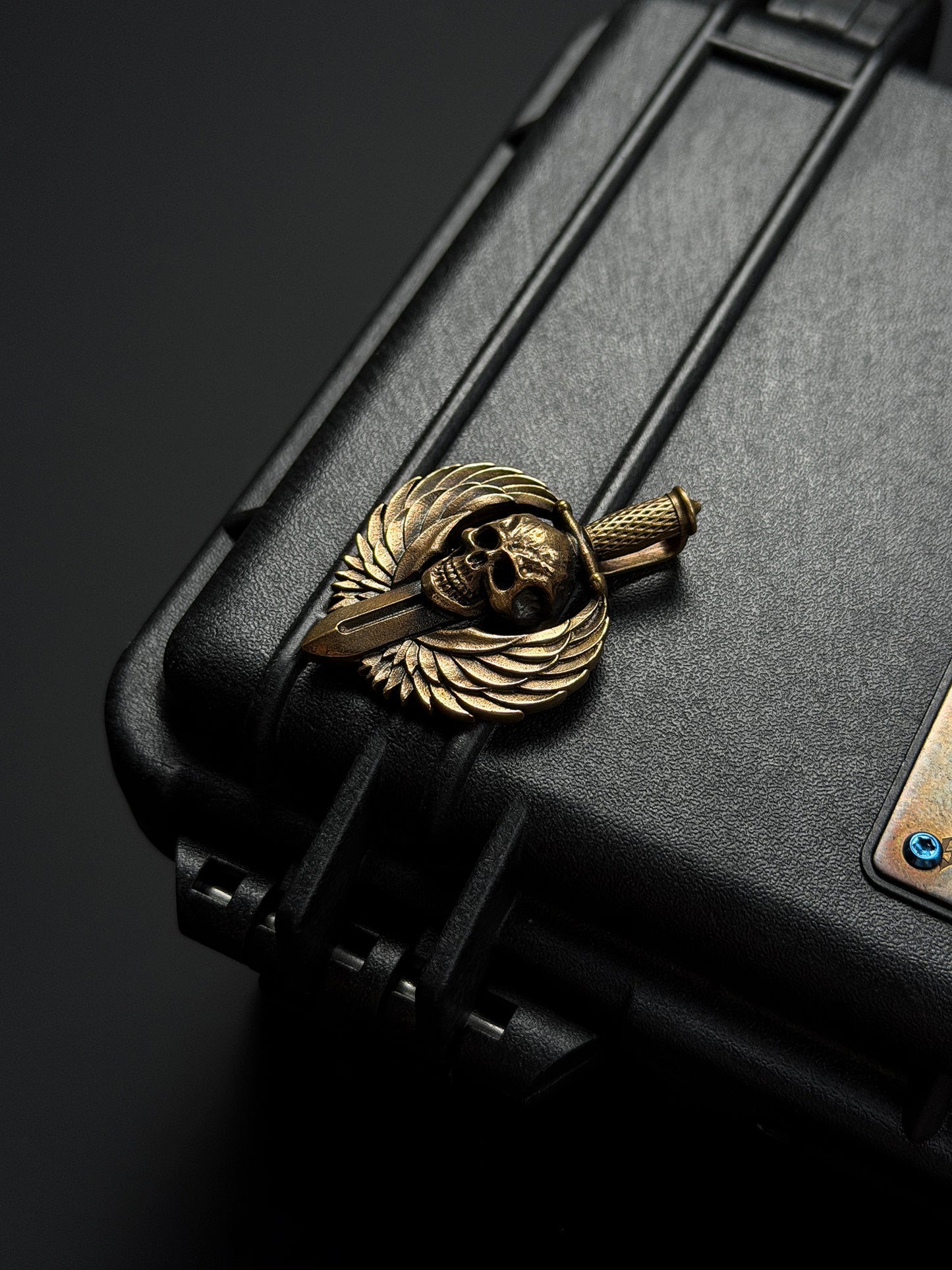 Steel Flame Guardian Wing Dark Skull Pendant — Bronze Body | Symbol of Protection &amp; Strength | Vintage-Toned EDC Totem