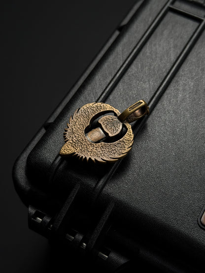 Steel Flame Guardian Wing Dark Skull Pendant — Bronze Body | Symbol of Protection &amp; Strength | Vintage-Toned EDC Totem