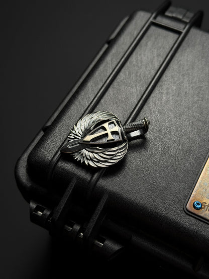 Steel Flame Guardian Wing Crusader Shield Pendant — 925 Sterling Silver Body × Silver Crusader Emblem | Symbol of Protection, Faith &amp; Strength