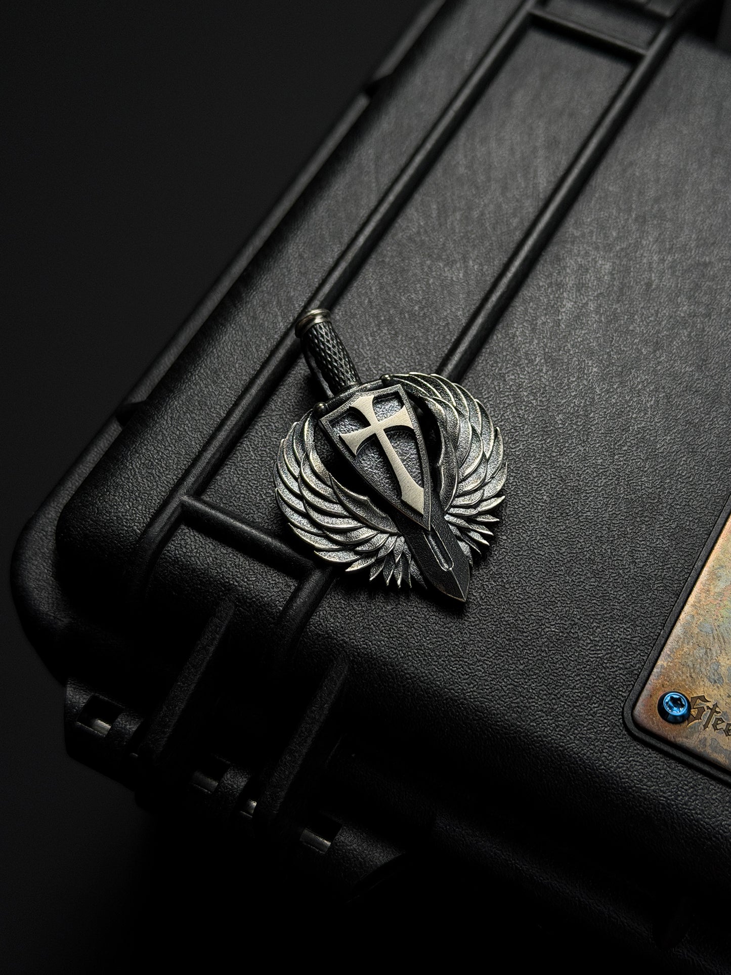 Steel Flame Guardian Wing Crusader Shield Pendant — 925 Sterling Silver Body × Silver Crusader Emblem | Symbol of Protection, Faith &amp; Strength