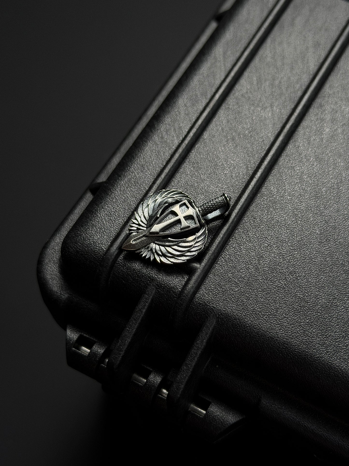 Steel Flame Guardian Wing Crusader Shield Pendant – Small | 925 Sterling Silver Body × Silver Crusader Emblem | Lightweight Symbol of Protection &amp; Faith