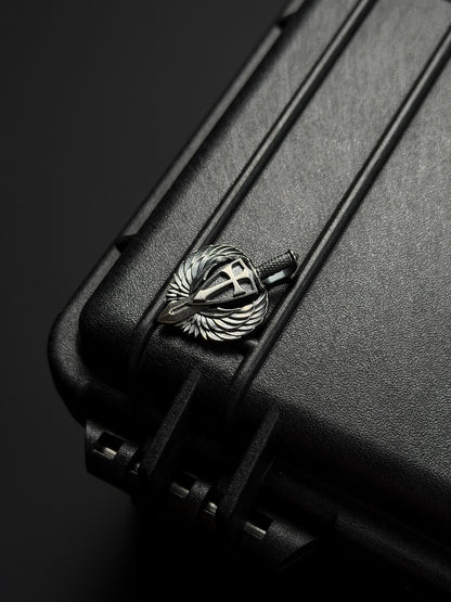 Steel Flame Guardian Wing Crusader Shield Pendant – Small | 925 Sterling Silver Body × Silver Crusader Emblem | Lightweight Symbol of Protection &amp; Faith