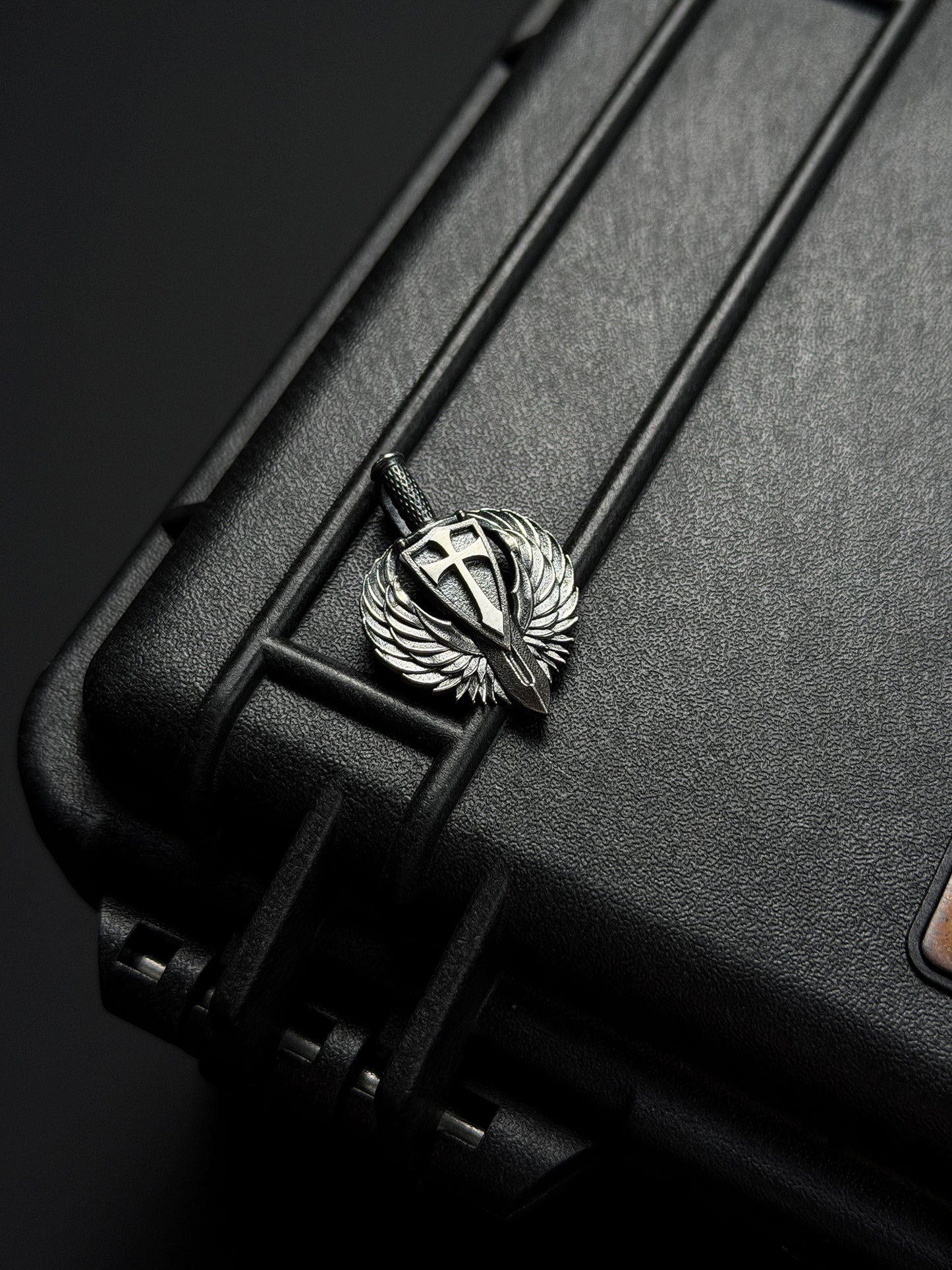 Steel Flame Guardian Wing Crusader Shield Pendant – Small | 925 Sterling Silver Body × Silver Crusader Emblem | Lightweight Symbol of Protection &amp; Faith