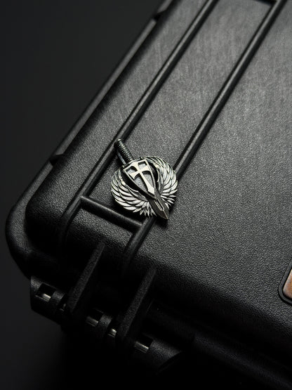 Steel Flame Guardian Wing Crusader Shield Pendant – Small | 925 Sterling Silver Body × Silver Crusader Emblem | Lightweight Symbol of Protection &amp; Faith