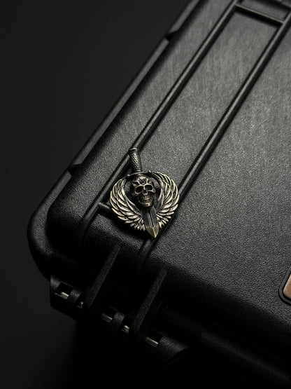 Steel Flame Guardian Wing Dark Skull Pendant – Small | 925 Sterling Silver Body × Silver Dark Skull | Compact, Bold & Daily-Wear Friendly