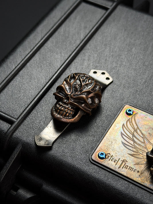 Rare Steel Flame XL Reaper Skull Red Copper 3 Hole Pocket Clip