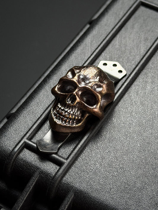 Rare Vintage Steel Flame XXXL Dark Skull Red Copper 3 Hole Pocket Clip