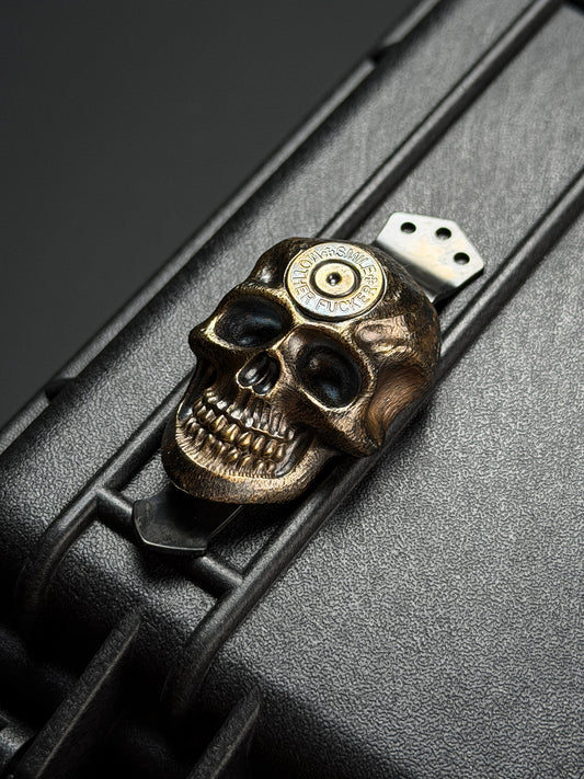 Rare Steel Flame XXXL Dark Skull Bronze with SMF Bronze Inlay 3 Hole Pocket Clip